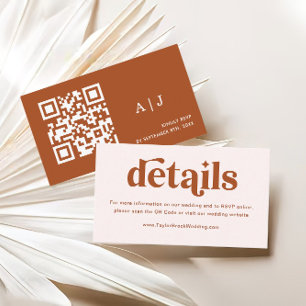 Boho Retro Terracotta Wedding Details Enclosure Card