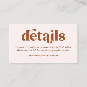 Boho Retro Terracotta Wedding Details Enclosure Card