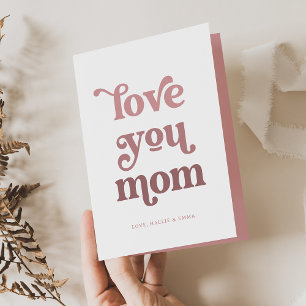 Boho Retro Text   Love you Mum Gradient Pink Photo Holiday Card