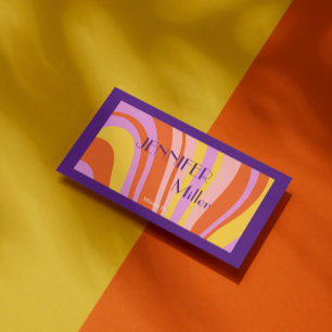 Boho Retro Wavy Lines Social Media QR code  Business Card