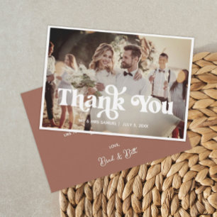 Boho Retro Wedding Thank You Photo Card