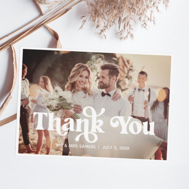 Boho Retro Wedding Thank You Photo Card (Creator Uploaded)