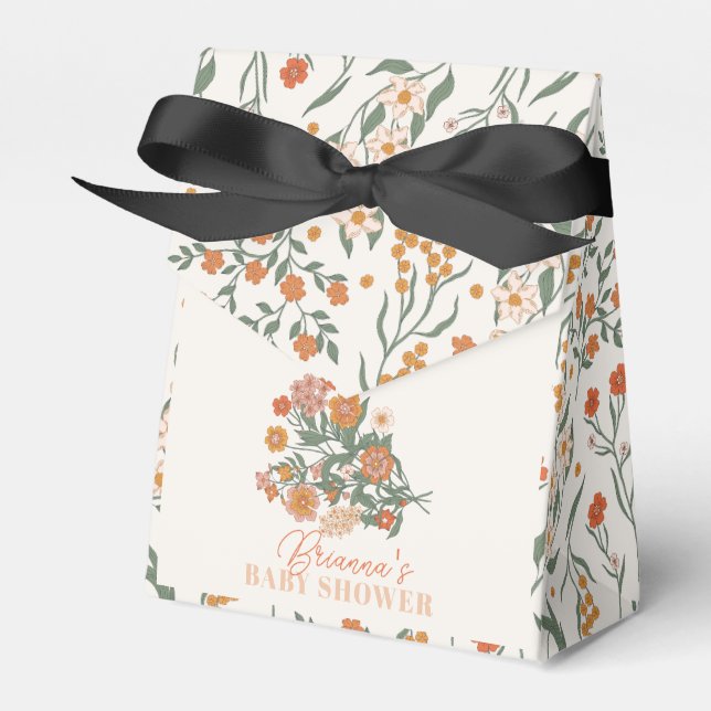 Boho Retro Wildflower Baby Shower Favour Box (Front Side)
