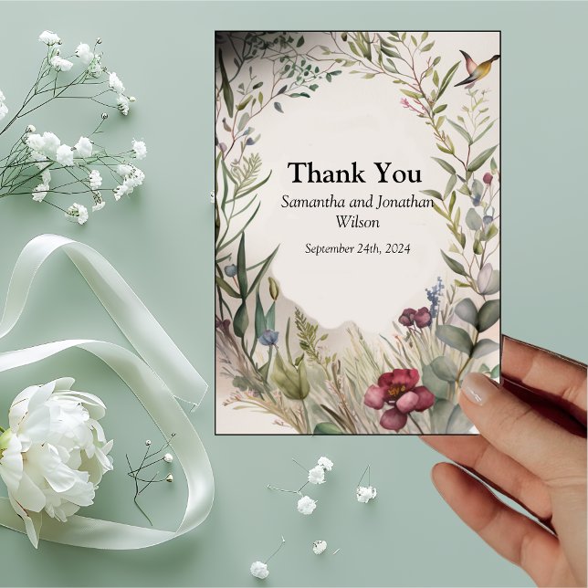 BOHO Ring of Flowers and Branches Thank You Card (Creator Uploaded)