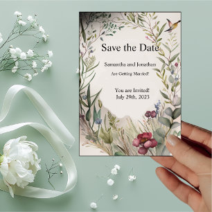 BOHO Ring of Flowers Branches Save the Date Card