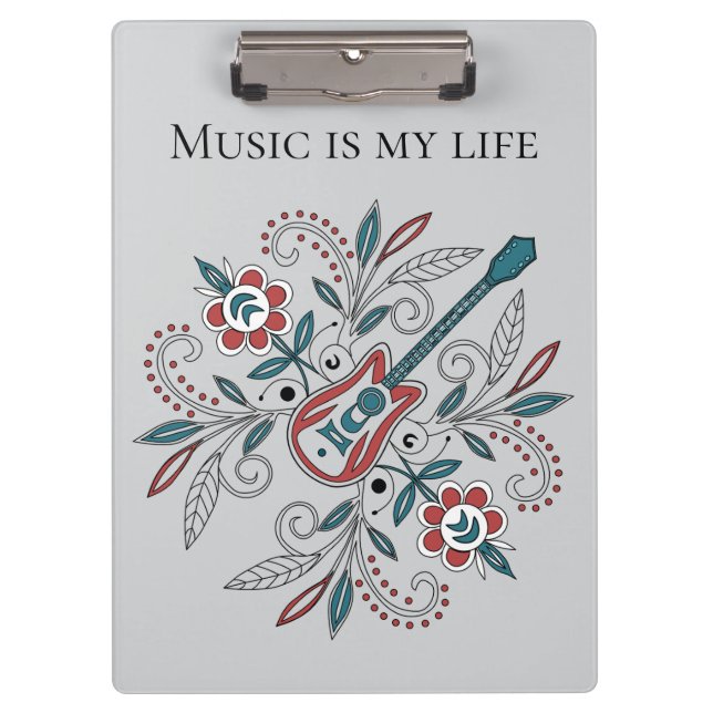 Boho Rock’n’Roll guitar with flowers Clipboard (Front)