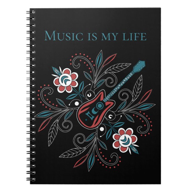 Boho Rock’n’Roll guitar with flowers Notebook (Front)