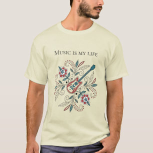 Boho Rock’n’Roll guitar with flowers T-Shirt