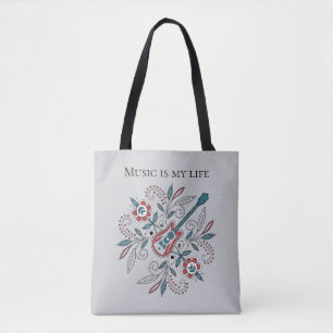 Boho Rock’n’Roll guitar with flowers Tote Bag