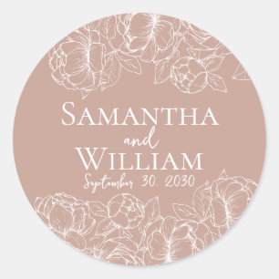 Boho Romantic Blush Pink Floral Modern Wedding Classic Round Sticker