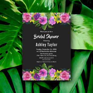 Boho Romantic Flowers Black Floral Bridal Shower Invitation