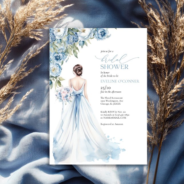 Boho Romantic Peonies dusty blue bridal shower Invitation (Boho Romantic Peonies dusty blue bridal shower Invitation)