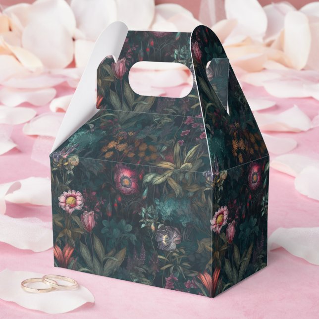 Boho Romantic Pink & Green Floral Dark Background Favour Box (Wedding)