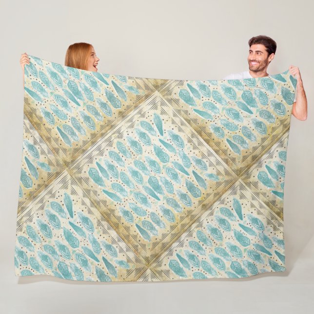 Boho Room Modern Abstract Feather Pattern Fleece Blanket (In Situ)