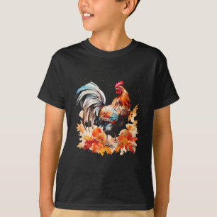 Boho Rooster Chicken Autumn Leaves Thanksgiving Da T-Shirt
