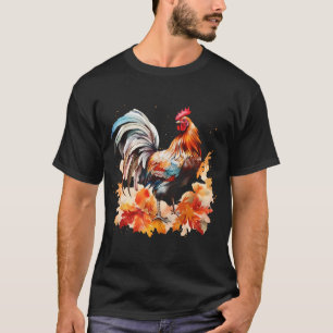 Boho Rooster Chicken Autumn Leaves Thanksgiving Da T-Shirt