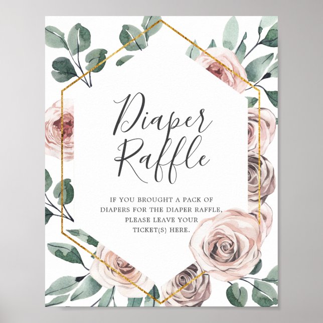 Boho Rose Baby Shower Diaper Raffle Sign (Front)