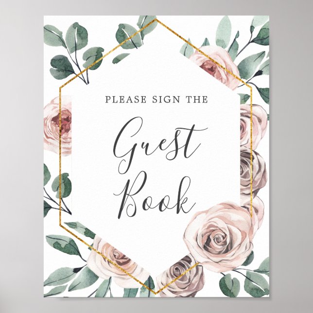 Boho Rose Baby Shower Guestbook Sign (Front)