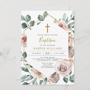 Boho Rose Baptism/Christening Invitation