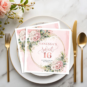 Boho Rose Gold Floral Sweet Sixteen Napkins
