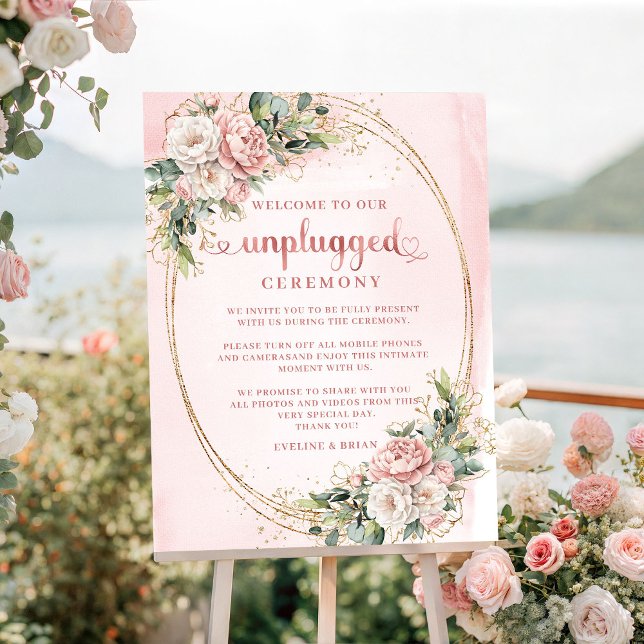 Boho Rose Gold Floral Unplugged Ceremony Sign (Boho Rose Gold Floral Unplugged Ceremony Sign

)