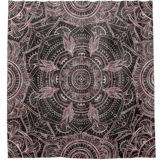 Boho Rose Gold Gray Mandala Elegant Design Shower Curtain (Front)
