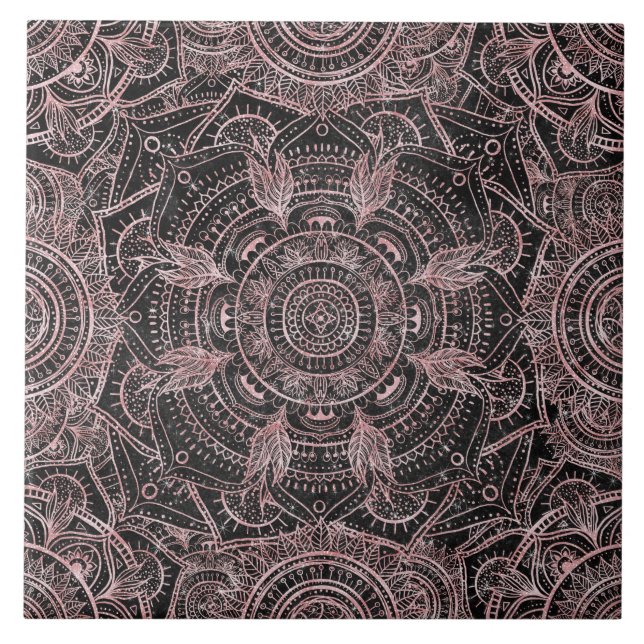 Boho Rose Gold Gray Mandala Elegant Design Tile (Front)