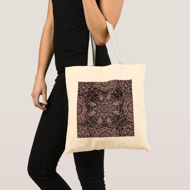 Boho Rose Gold Gray Mandala Elegant Design Tote Bag (Front (Product))