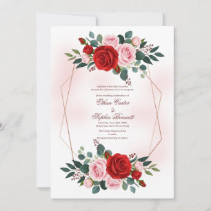 Boho Rose Gold Hexagon Floral Wedding Invitation