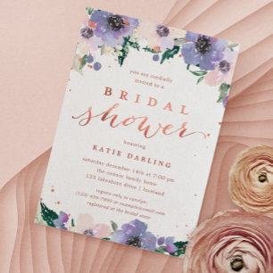 Boho Rose Gold & Lavender Bridal Shower Invitation
