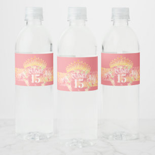 Boho Rose Gold Rustic Quinceañera Celebration Water Bottle Label