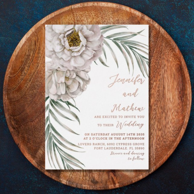 Boho Rose Gold Script Tropical Floral Wedding (Creator Uploaded)