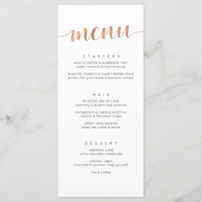 Boho Rose Gold Wedding Menu (Front)