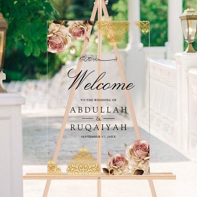 Boho Rose Motif Cream Muslim Wedding Welcome Acrylic Sign (Creator Uploaded)