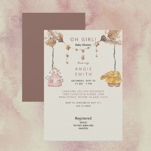 Boho Rose Oh Girl Clothes Baby Shower Invitation