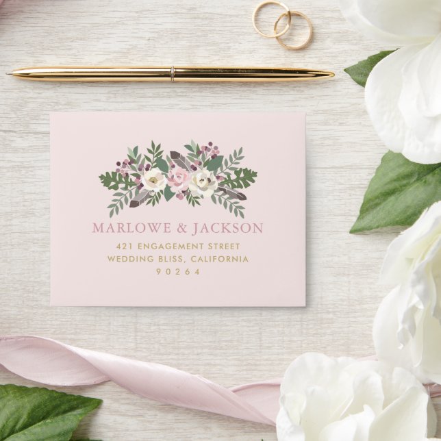 Boho Rose Pink Moody Floral RSVP Wedding Envelope (Wedding)