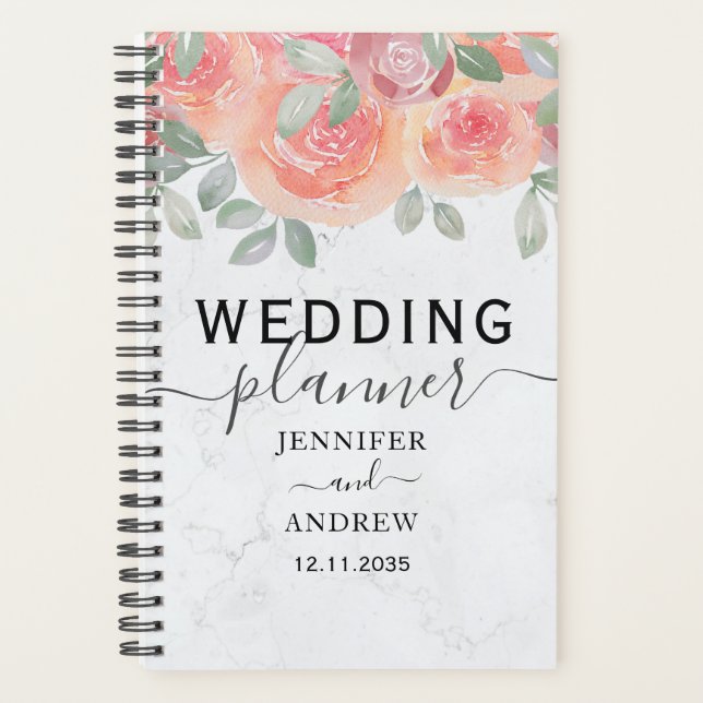Boho Rose Watercolor Burnt Orange Wedding  Planner (Front)