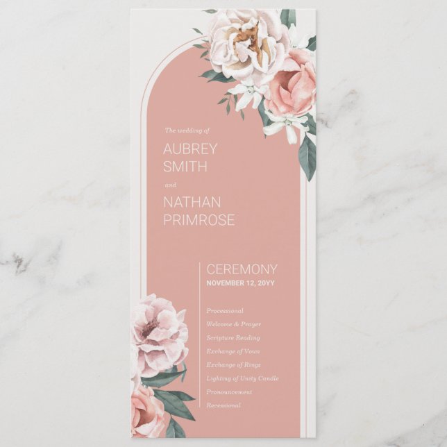Boho Rose Wedding Program Programme (Front)