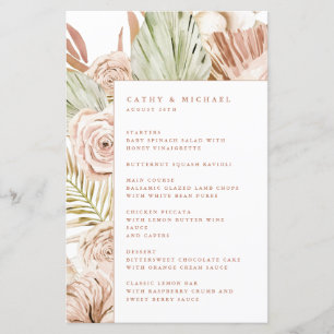 Boho Roses and Tropical Leaves Event Menu
