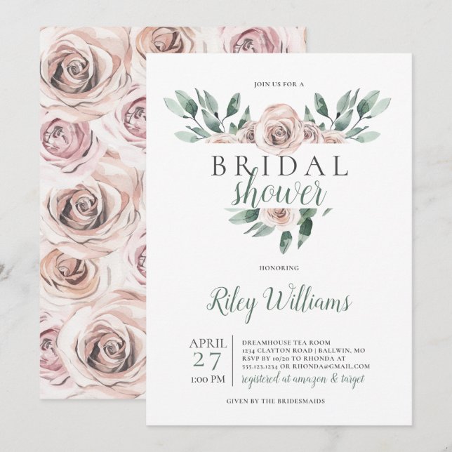 Boho Roses Bridal Shower Invitation (Front/Back)