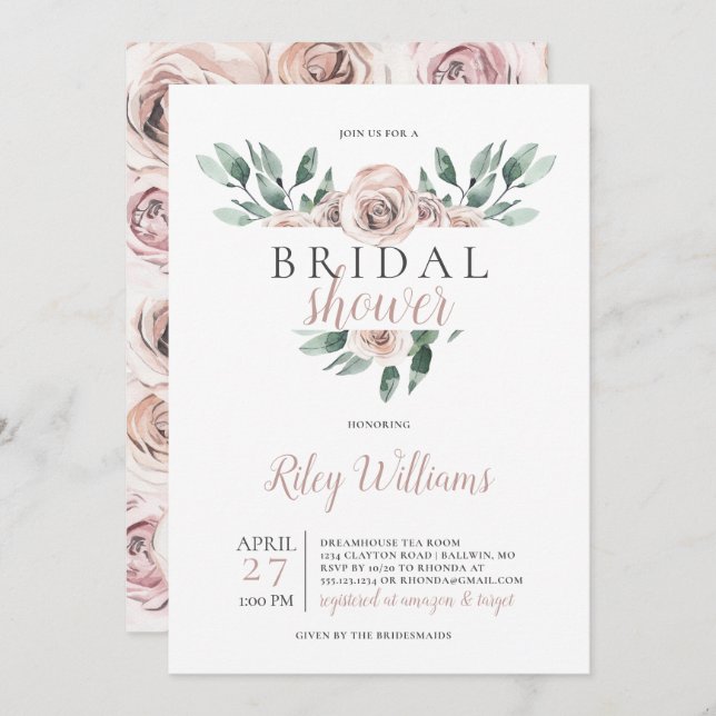 Boho Roses Bridal Shower Invitation (Front/Back)