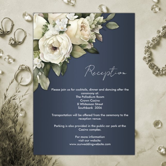 Boho Roses Dusty Blue Wedding Reception Details Invitation (Creator Uploaded)