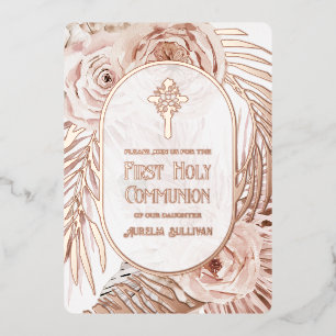 Boho Roses Floral Cross First Holy Communion Foil