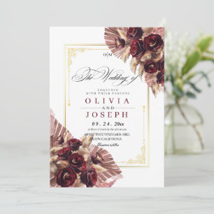 Boho Roses Floral Rustic Wedding Invitation