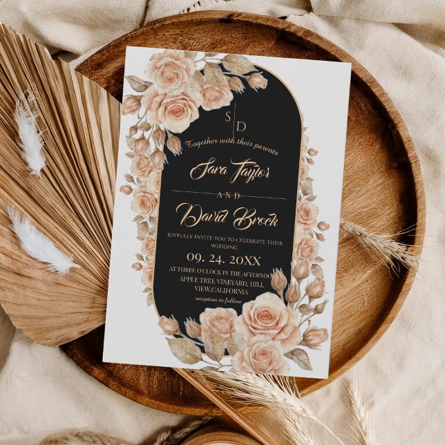  Boho Roses Gold Floral Wedding Invitation (Creator Uploaded)