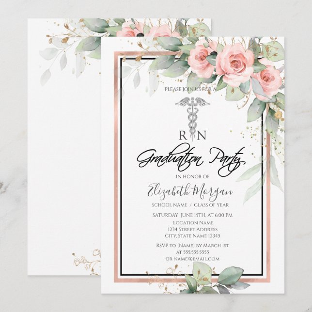 Boho Roses Nurse Graduation Party Invitation (Front/Back)