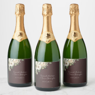 Boho Roses on Marsala Wedding Sparkling Wine Label