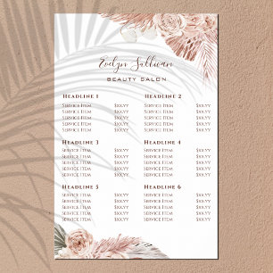 Boho roses price list poster