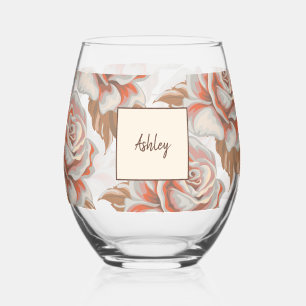 Boho Roses Stemless Wine Glass