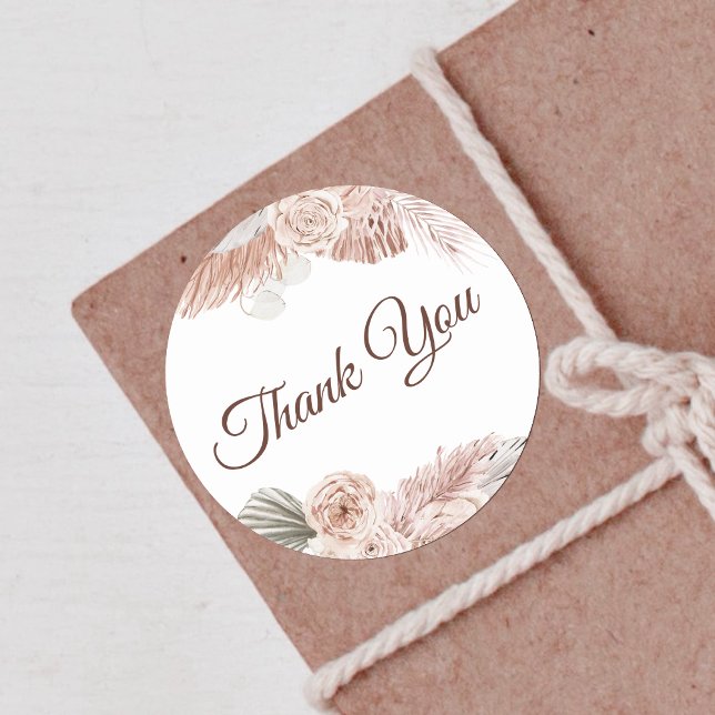 Boho Roses Thank you Classic Round Sticker (Creator Uploaded)